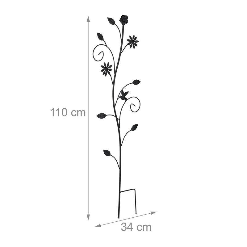 Lot de 1 treillis à plantes grimpantes design floral jardin 110 x 34 x 1 cm en acier noir 13_0016790
