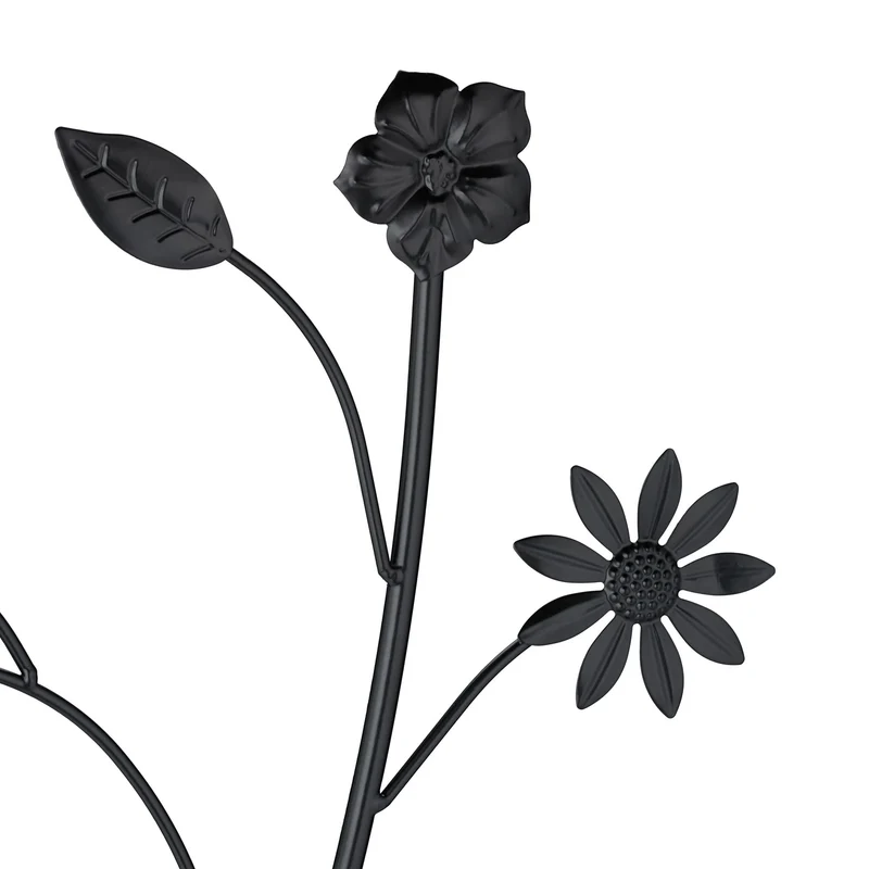 Lot de 1 treillis à plantes grimpantes design floral jardin 110 x 34 x 1 cm en acier noir 13_0016790