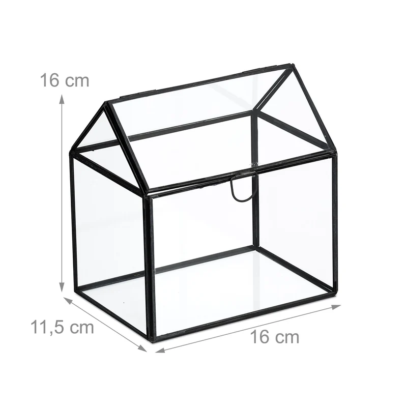 Terrarium en forme de petite maison design compact intérieur 16 x 16 x 11,5 cm en verre transparent 13_0017393