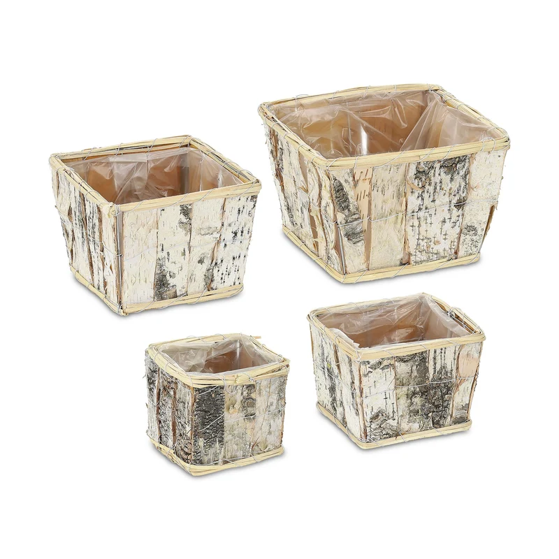 Lot de 4 pots de fleurs carrés design nature intérieur extérieur 15 x 15 x 15 cm beige 13_0012597