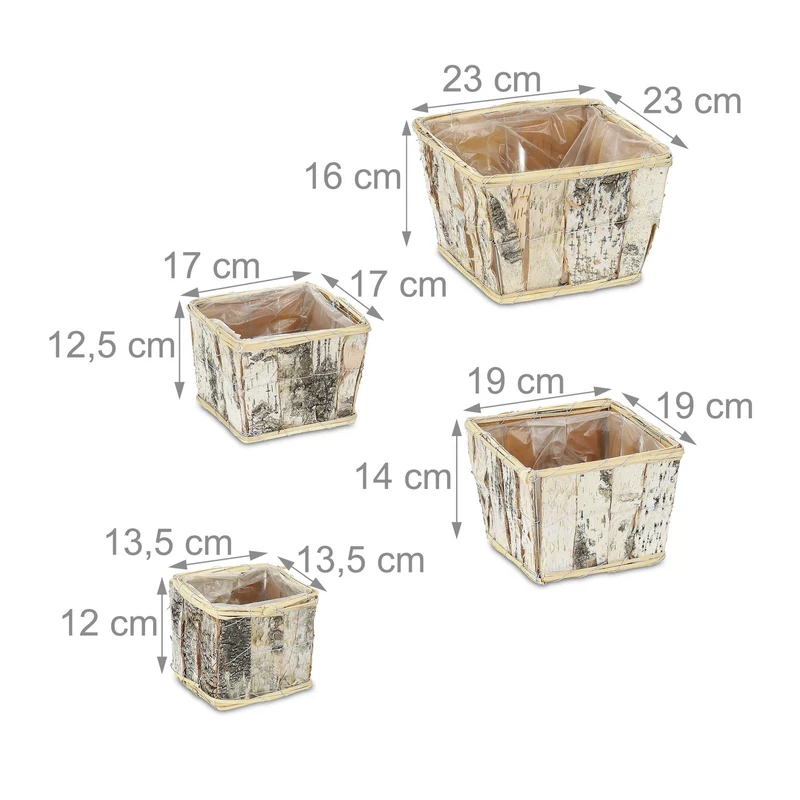 Lot de 4 pots de fleurs carrés design nature intérieur extérieur 15 x 15 x 15 cm beige 13_0012597