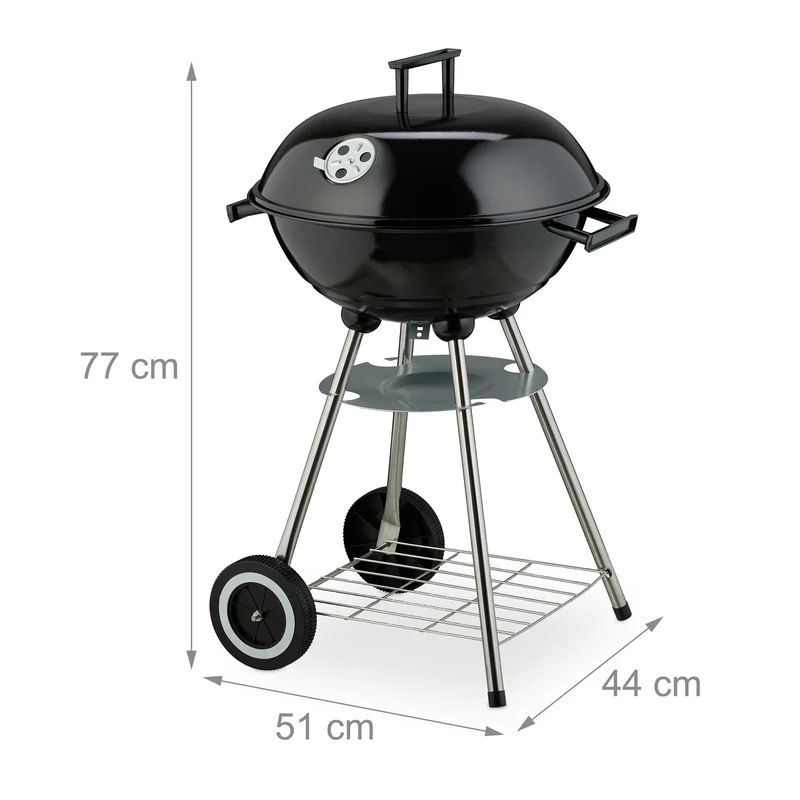 Barbecue charbon de bois espace extérieur pratique avec couvercle 115 x 60 x 45 cm en acier noir 13_0016744