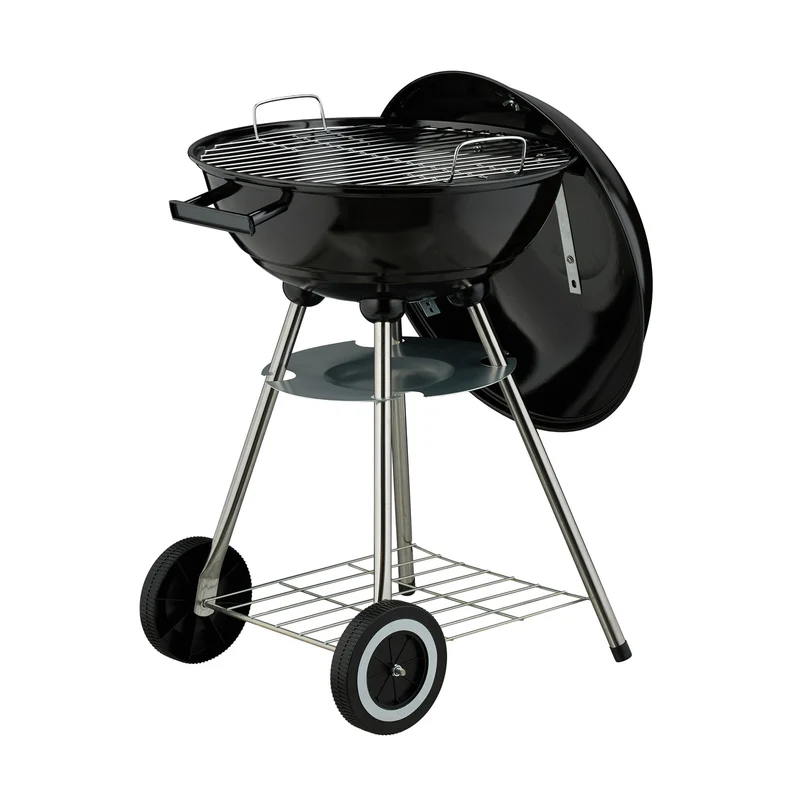Barbecue charbon de bois espace extérieur pratique avec couvercle 115 x 60 x 45 cm en acier noir 13_0016744