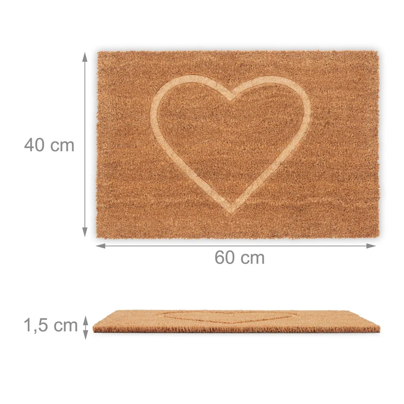 Tapis paillasson accueillant cœur extérieur intérieur 40 x 60 cm antidérapant en fibre de coco naturel 13_0015610