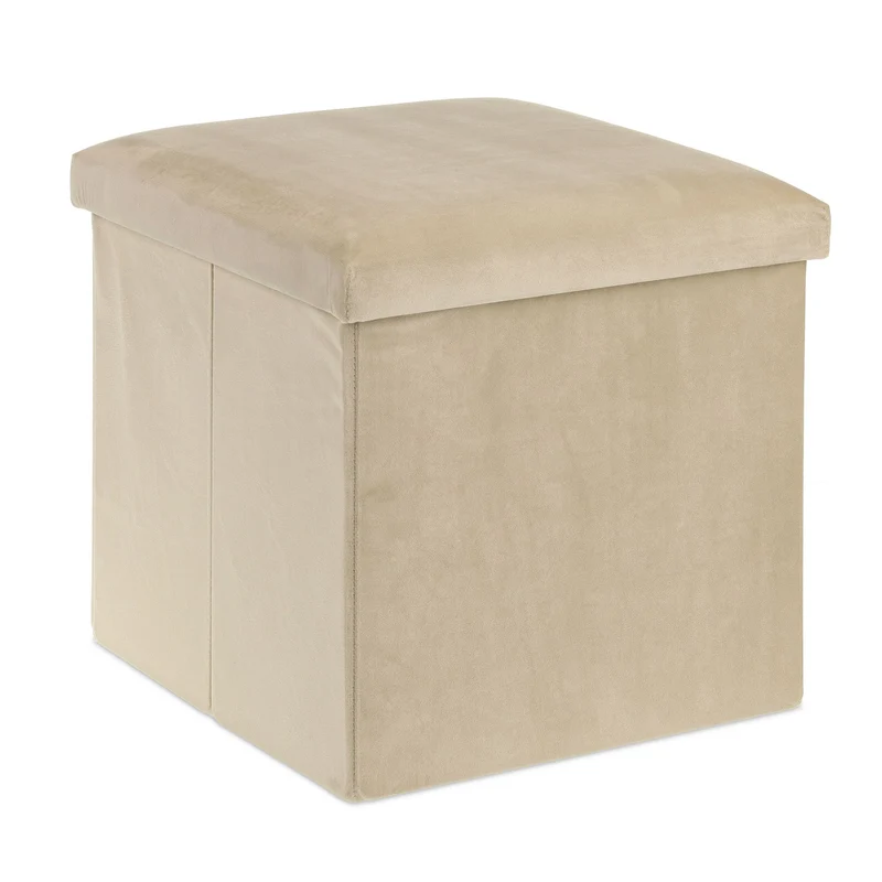 Tabouret de rangement pliable confort matelassé 38 x 38 x 38 cm en velours beige 13_0011225