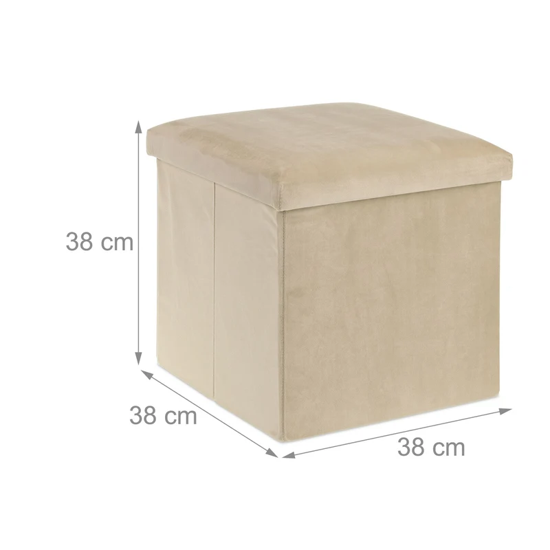 Tabouret de rangement pliable confort matelassé 38 x 38 x 38 cm en velours beige 13_0011225