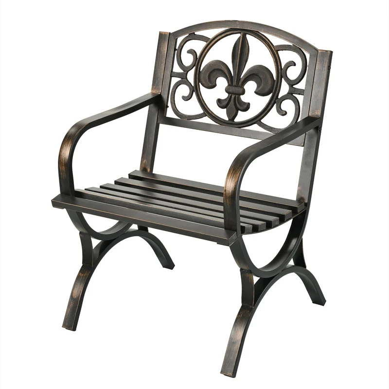 Chaise de jardin vintage large et incurvée confort d'assise 60 x 60 x 90 cm en métal vert 13_0017485
