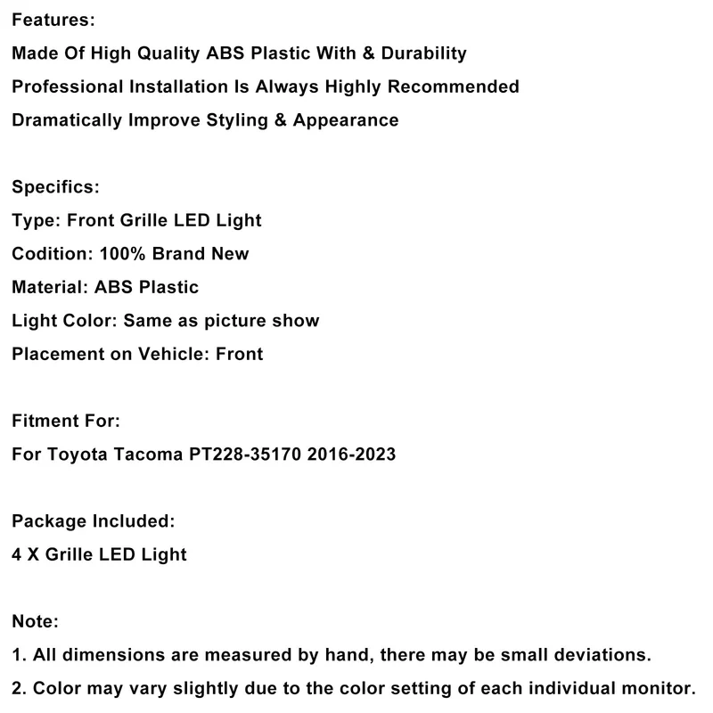 Kit LED Calandre Toyota Tacoma 2016-2023 Lentille Transparente Ambre