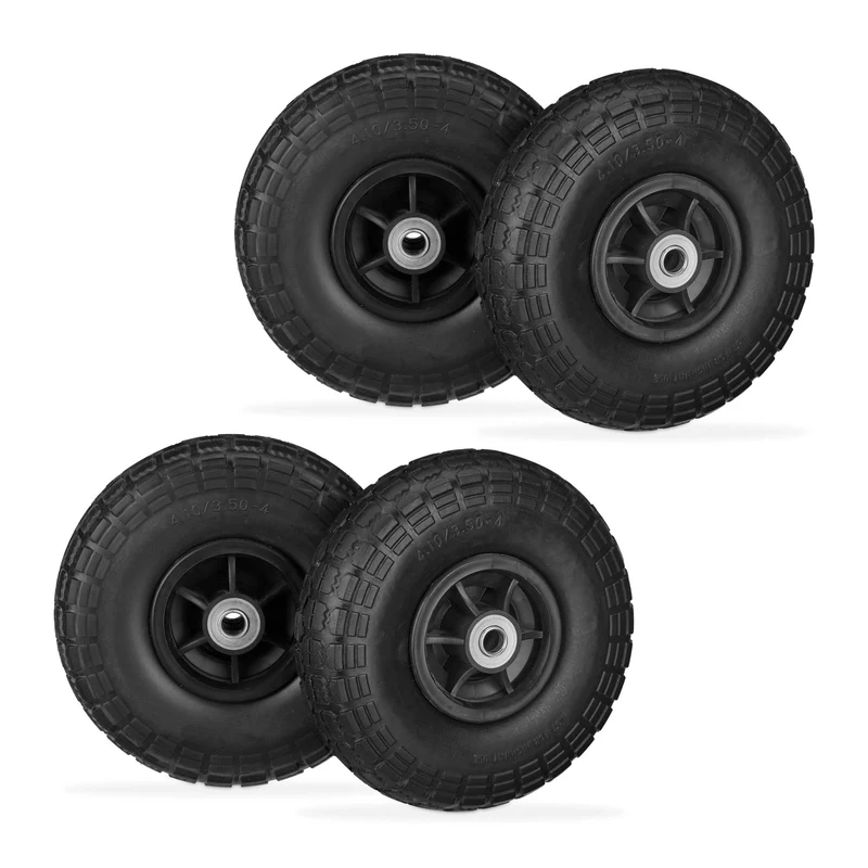 Lot de 4 roues de chariot robustes pour transport 26 x 8.5 cm usage extérieur confort de manœuvre en PU noir 13_0015080