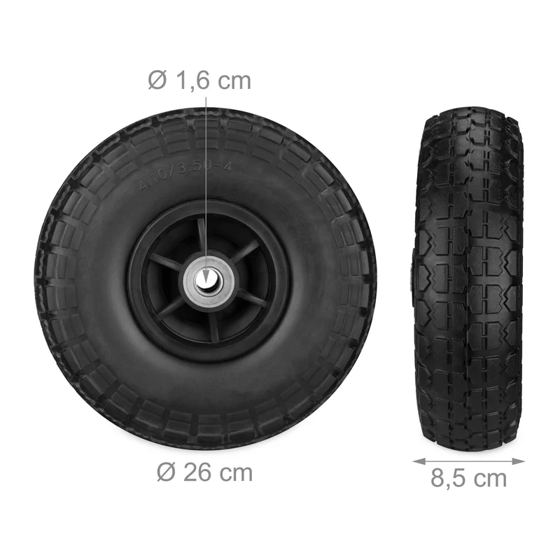 Lot de 4 roues de chariot robustes pour transport 26 x 8.5 cm usage extérieur confort de manœuvre en PU noir 13_0015080
