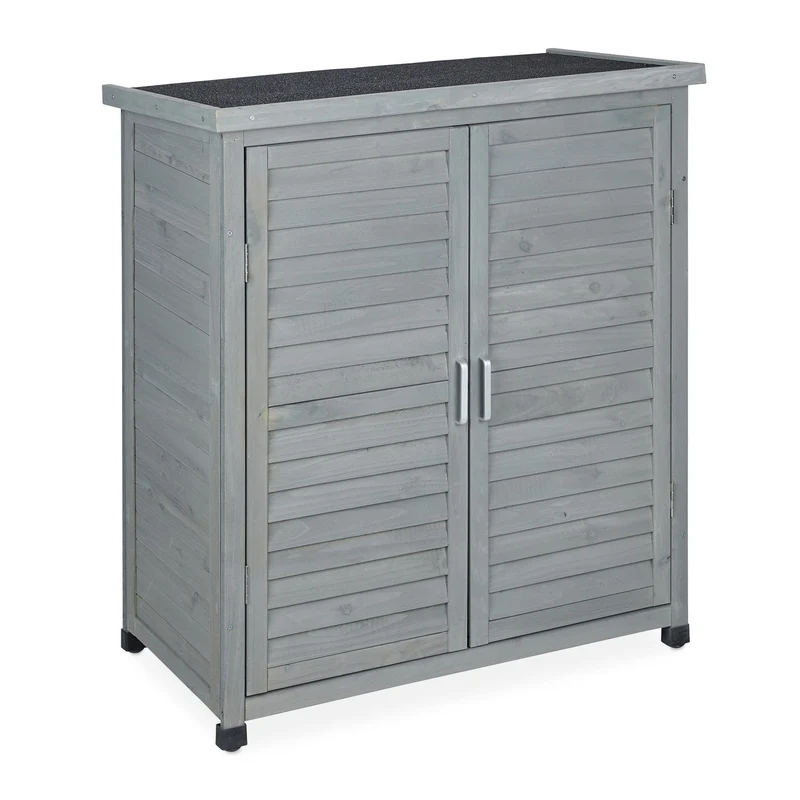 Armoire de jardin en bois pour extérieur 3 étagères rangement polyvalent style moderne en bois gris 13_0011262