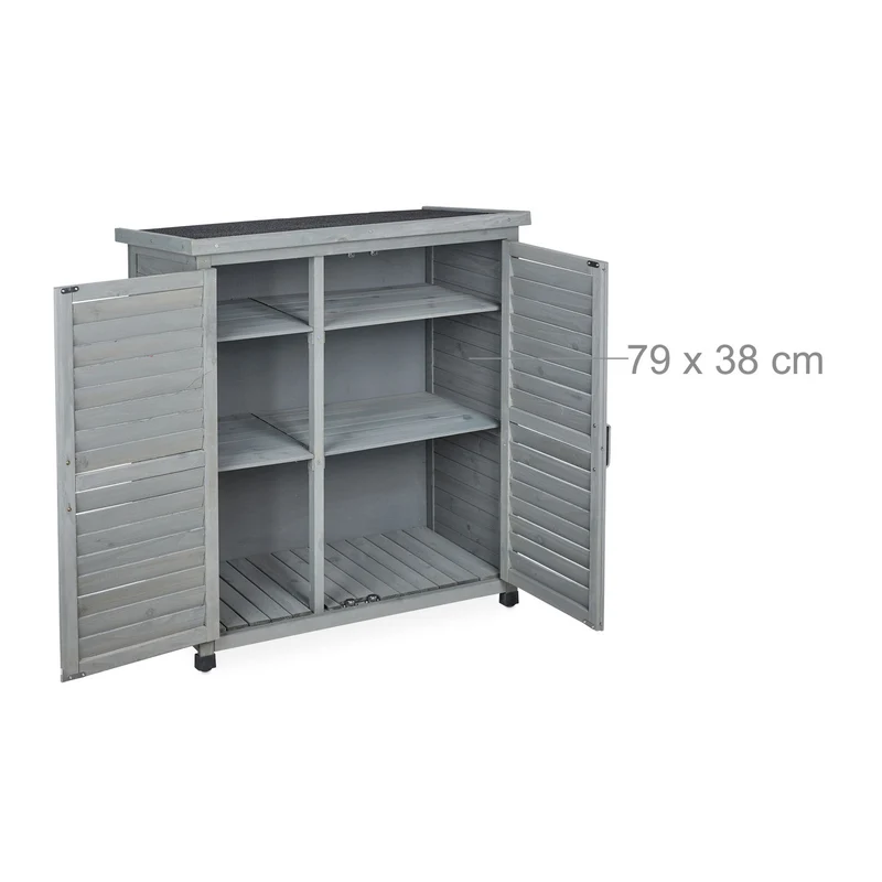 Armoire de jardin en bois pour extérieur 3 étagères rangement polyvalent style moderne en bois gris 13_0011262