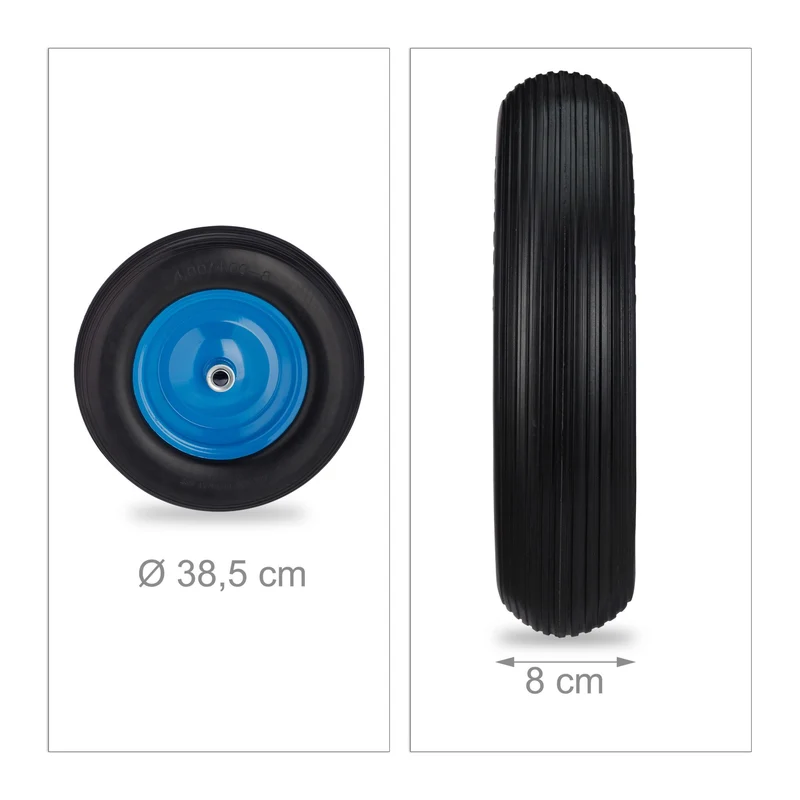 Roue de brouette 38,5 x 8 cm poids léger capacité 120 kg confort de manutention en PU noir 13_0010713