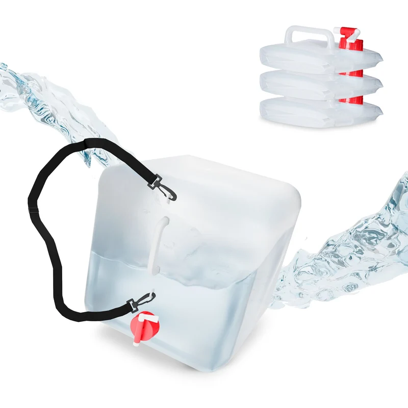Lot de 4 jerricans d'eau transportables pliables 32 x 27 x 27 cm robinet rotatif idéal camping en plastique transparent 13_0013428