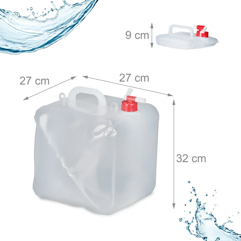Lot de 4 jerricans d'eau transportables pliables 32 x 27 x 27 cm robinet rotatif idéal camping en plastique transparent 13_0013428