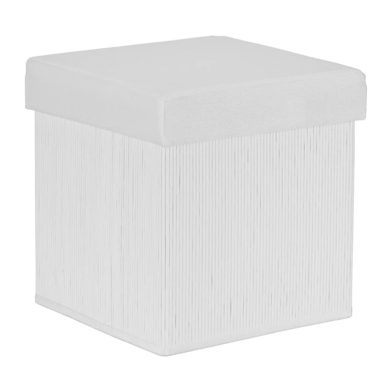 Tabouret d’appoint pliant avec rangement amovible 38 x 38 x 38 cm en bambou blanc 13_0012167