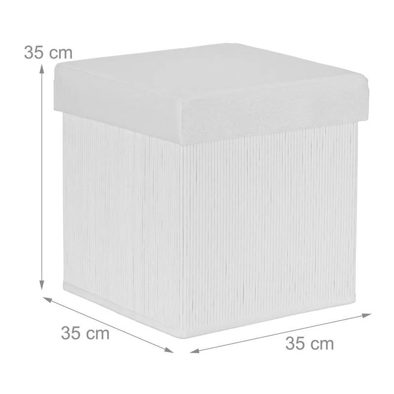 Tabouret d’appoint pliant avec rangement amovible 38 x 38 x 38 cm en bambou blanc 13_0012167
