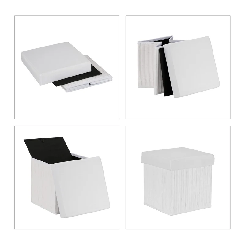 Tabouret d’appoint pliant avec rangement amovible 38 x 38 x 38 cm en bambou blanc 13_0012167