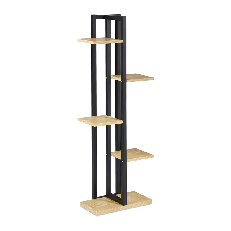 Étagère à plantes en métal intérieur 117 x 43 x 22 cm 5 niveaux avec surfaces spacieuses style bois en acier noir 13_0011043