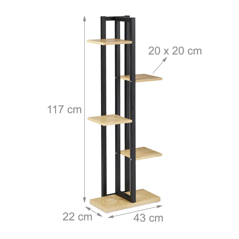 Étagère à plantes en métal intérieur 117 x 43 x 22 cm 5 niveaux avec surfaces spacieuses style bois en acier noir 13_0011043