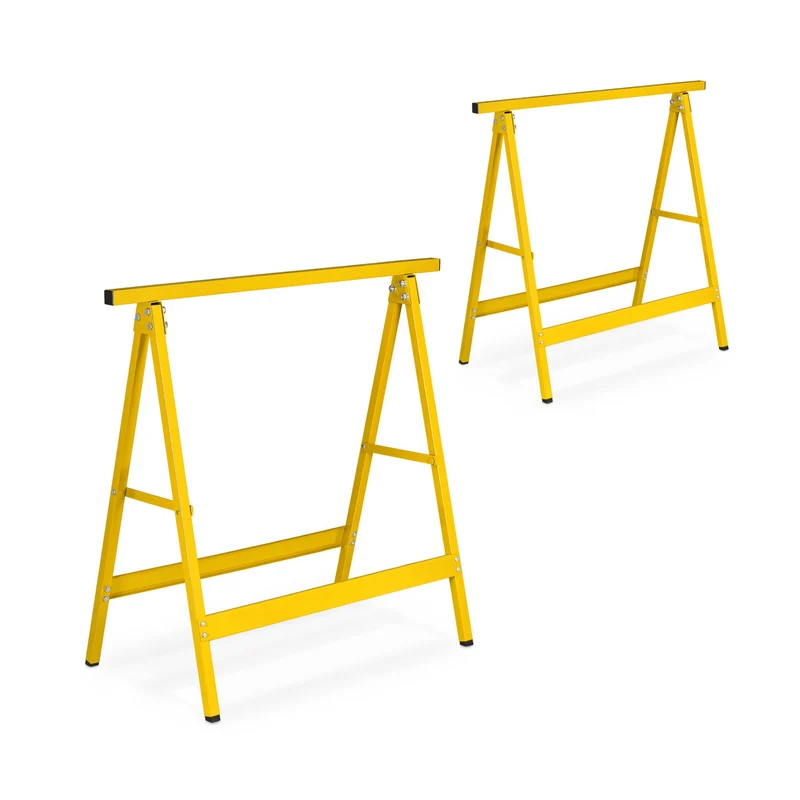 Lot de 2 tréteaux robustes polyvalents bricolage 100 x 60 x 75 cm en acier jaune 13_0013915