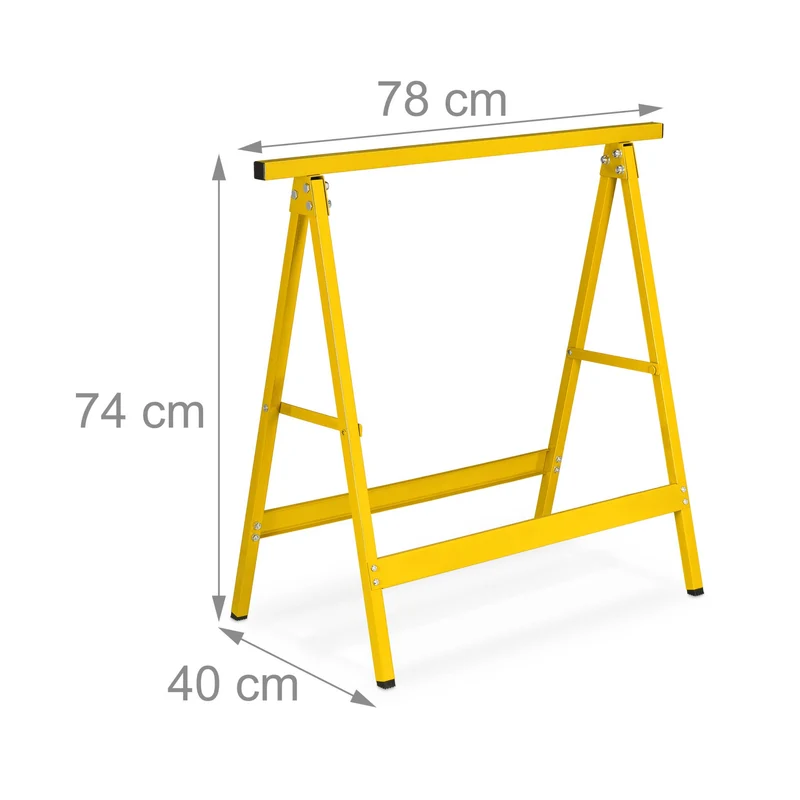 Lot de 2 tréteaux robustes polyvalents bricolage 100 x 60 x 75 cm en acier jaune 13_0013915