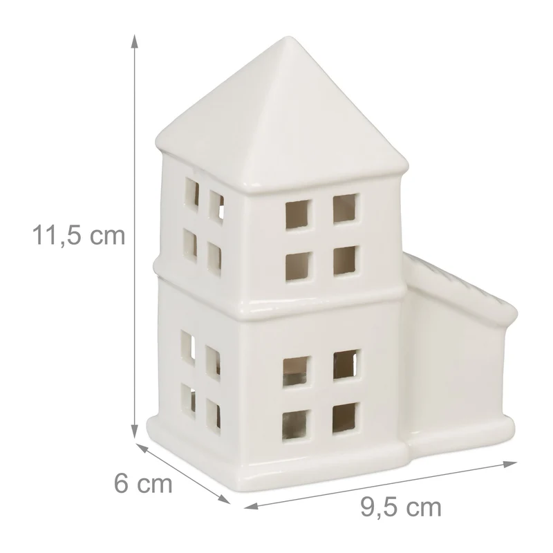 Photophore en forme de maison ambiance cosy déco intérieur 18 x 12 x 12 cm en porcelaine blanche 13_0015198