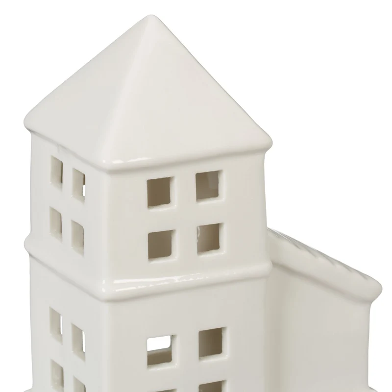 Photophore en forme de maison ambiance cosy déco intérieur 18 x 12 x 12 cm en porcelaine blanche 13_0015198