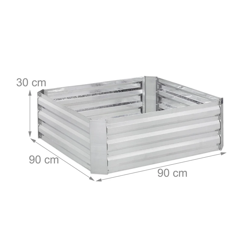 Carré potager en métal galvanisé pour jardin dehors 30 x 90 x 90 cm hauteur des parois contrôle de l'humidité en métal argenté 13_0011840