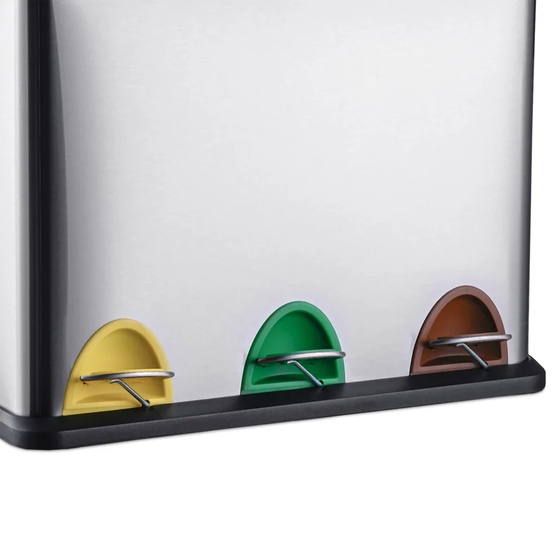 Poubelle de cuisine à pédale tri sélectif 39,5 x 46 x 26,5 cm 3 compartiments pratique design en métal noir 13_0017991