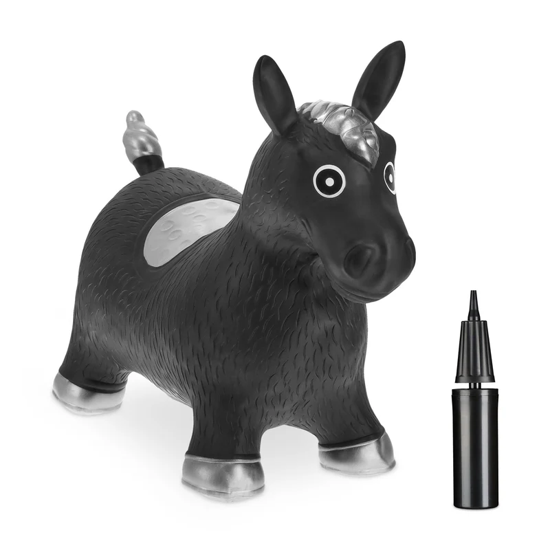 Lot de 1 cheval sauteur intérieur extérieur 78 x 40 x 65 cm améliore équilibre et coordination en PVC noir 13_0012459