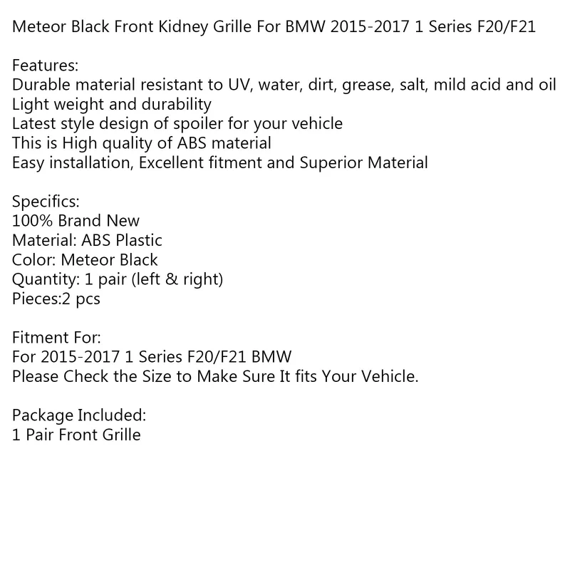 Grille Rein Avant Noir Chrome BMW Série 1 F20 F21 2015-2017
