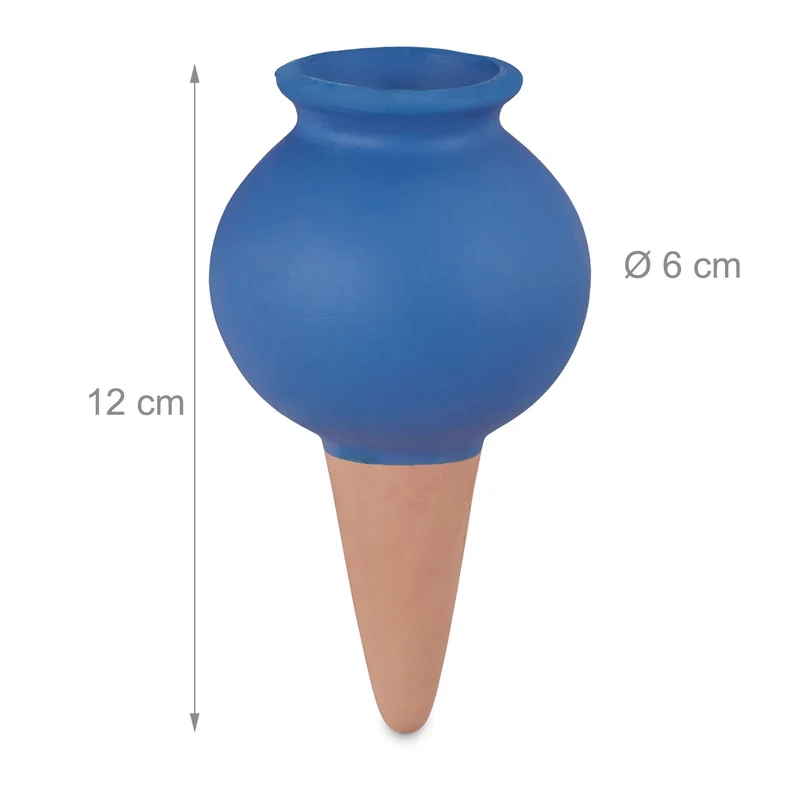 Lot de 4 cônes d'arrosage en céramique pour plantes 12 x 6 cm arrosage automatique intérieur jardin en argile bleu 13_0010432