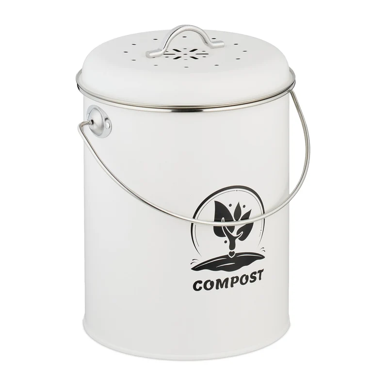 Seau à compost 5,5 litres facile à transporter entretien rapide design rustique 27 x 22 x 19 cm en fer noir 13_0017220