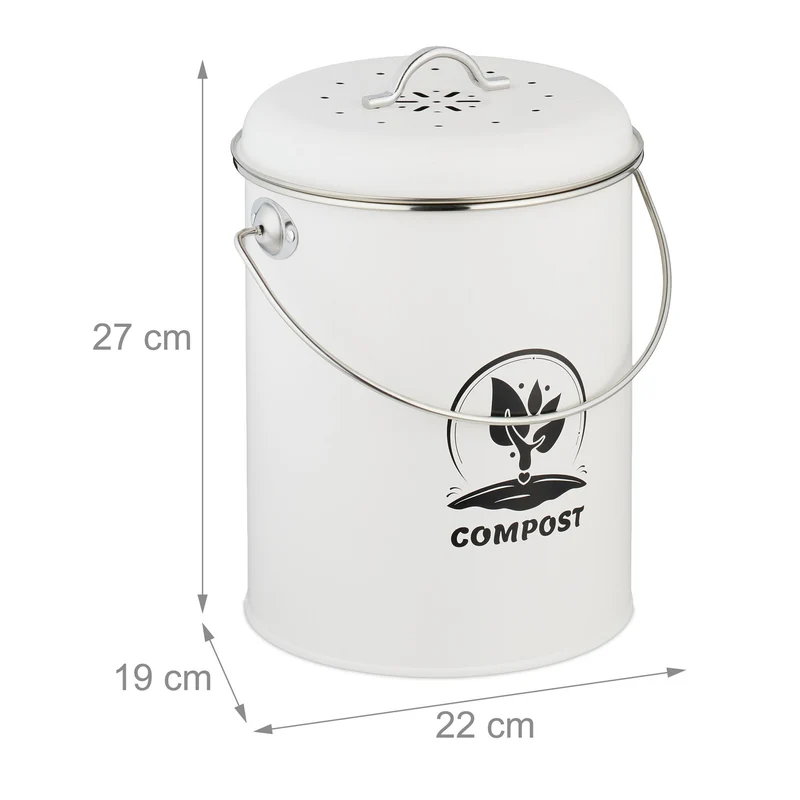 Seau à compost 5,5 litres facile à transporter entretien rapide design rustique 27 x 22 x 19 cm en fer noir 13_0017220