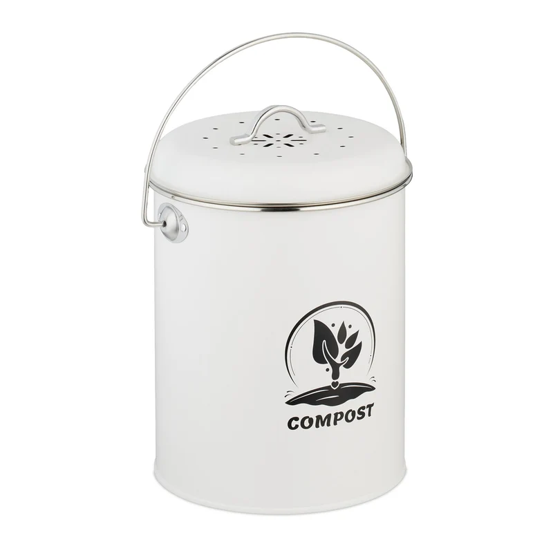Seau à compost 5,5 litres facile à transporter entretien rapide design rustique 27 x 22 x 19 cm en fer noir 13_0017220