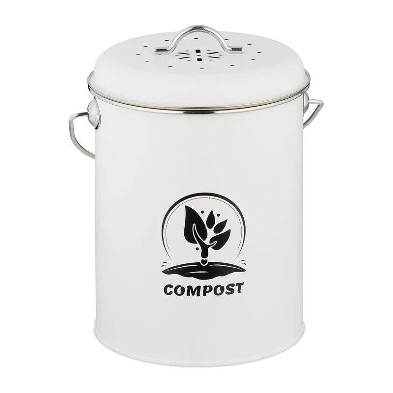 Seau à compost 5,5 litres facile à transporter entretien rapide design rustique 27 x 22 x 19 cm en fer noir 13_0017220