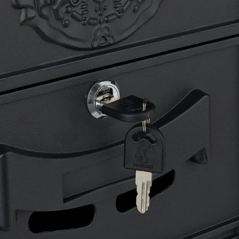 Boîte aux lettres murale vintage en acier 40 x 30 x 10 cm avec serrure design antique en noir 13_0011294
