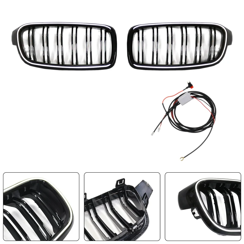 Calandre Double Lamelles BMW Série 3 F30 F31 F35 Noir Brillant