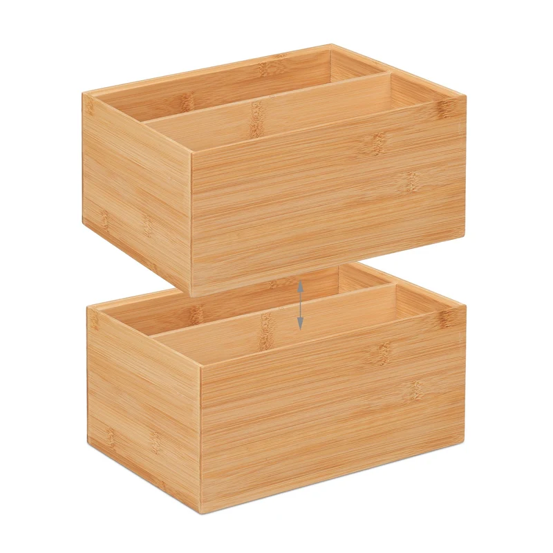 Boîte de rangement empilable 14 x 30 x 20 cm pour salle de bain cuisine salon finition naturelle en bambou 13_0012742