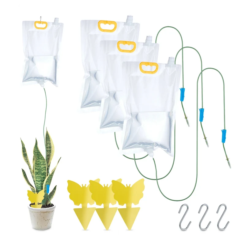 Lot de 4 sacs d'arrosage goutte à goutte réglables jardin pratique pour un arrosage autonome en PVC jaune 13_0016529