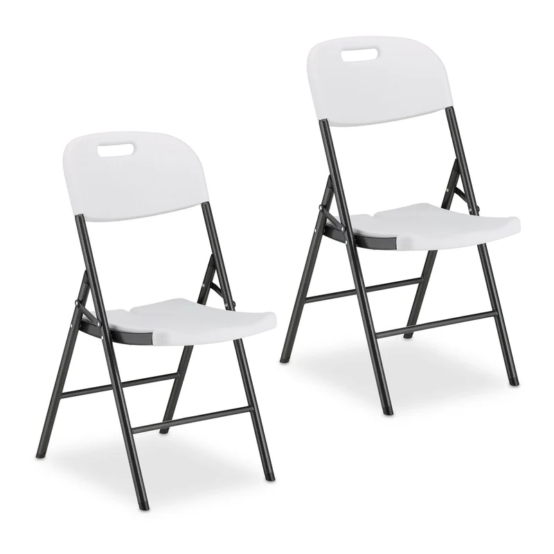 Lot de 2 chaises de jardin pliantes pratiques 87 x 45 x 52,5 cm en acier blanc 13_0015642