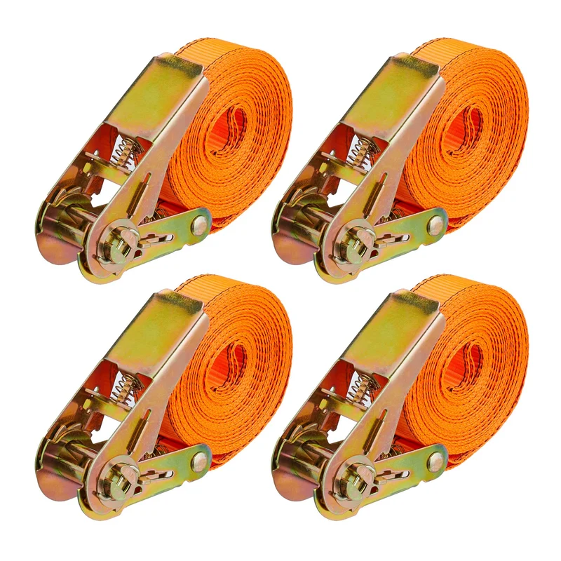 Lot de 4 sangles de tension sécurisation chargement 4 m capacité 500 kg en polyester orange 13_0016935