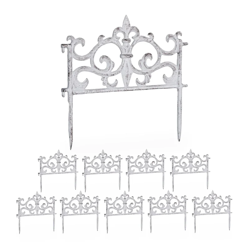 Lot de 10 éléments de clôture rustique jardin délimitation esthétique 27 x 27 x 1 cm en fonte noir 13_0016498