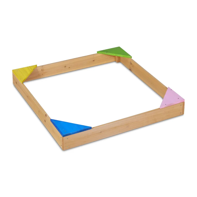 Bac à sable carré pour enfants avec assises d'angle 120 x 120 x 30 cm jeu extérieur coloré en bois de sapin naturel 13_0011637