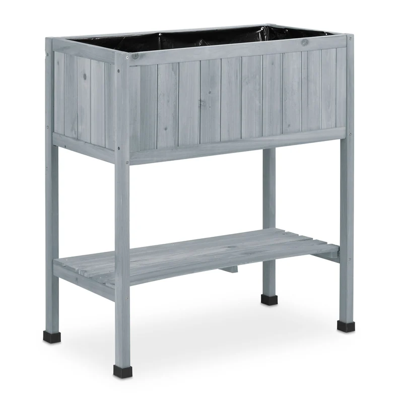 Parterre surélevé décoratif pour balcon terrasse 80,5 x 74 x 38 cm capacité 58 litres en bois gris 13_0011523