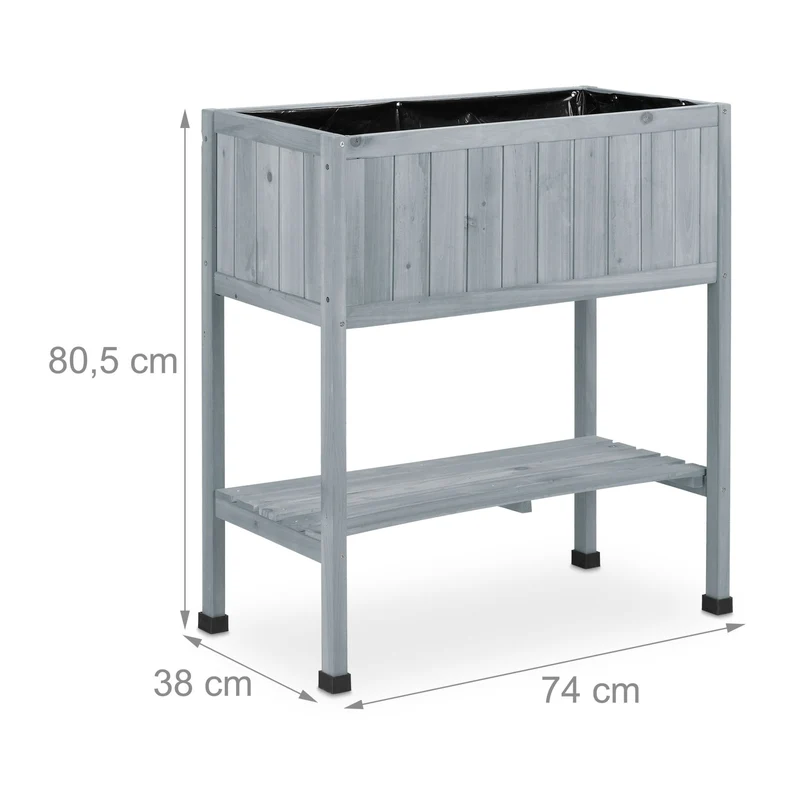 Parterre surélevé décoratif pour balcon terrasse 80,5 x 74 x 38 cm capacité 58 litres en bois gris 13_0011523