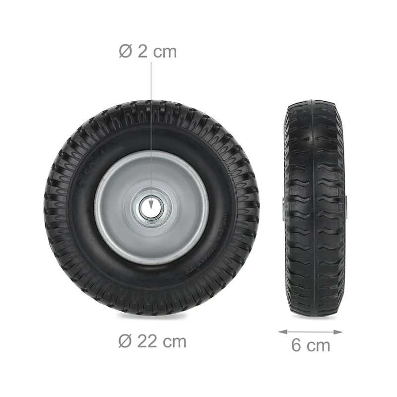 Lot de 2 roues de brouette increvables confort de conduite 25 x 10 cm en caoutchouc noir 13_0012283