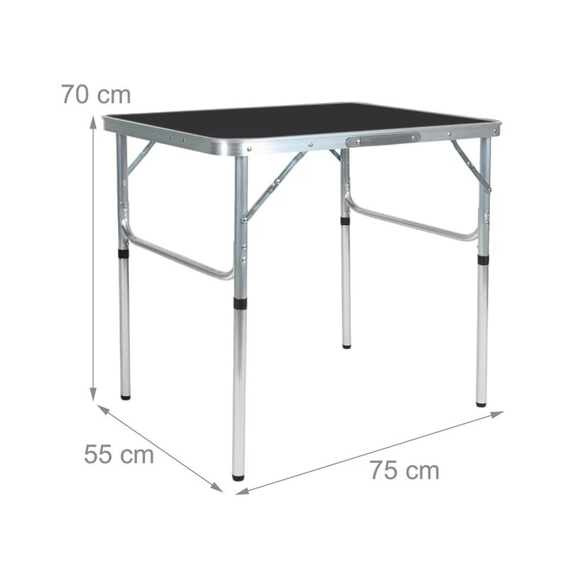 Table de camping pliante légère 70 x 75 x 55 cm compacte 2 hauteurs en aluminium gris 13_0016936