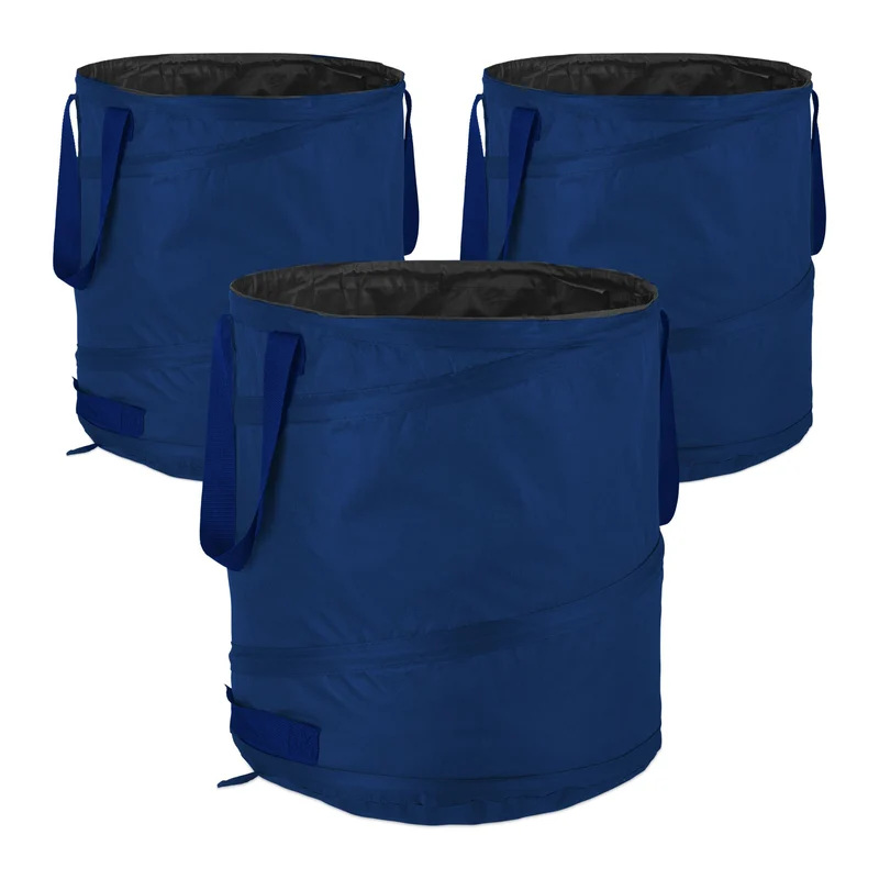 Lot de 3 sacs de jardin pop-up 85 L pratiques pour déchets verts jardinage en plastique bleu 13_0011594